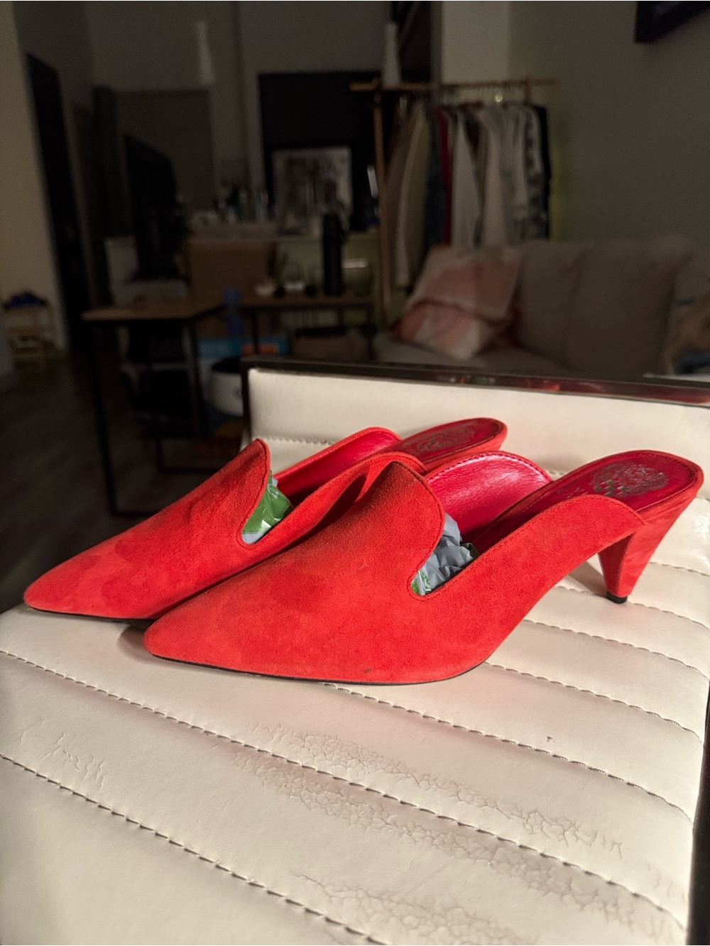 Vince Camuto Red Suede Pointed-Toe Mule Heels